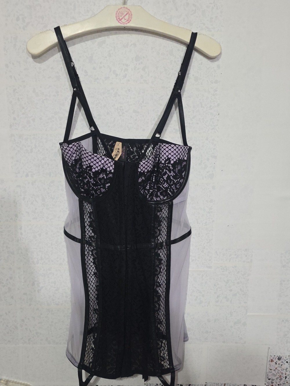 Victoria's Secret 36D Bustier Chemise with Black Trim - Lavender/Black